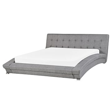 Bed Grey Fabric Eu King Size 5ft3 Arched Frame Slatted Base Tufted Headboard Beliani