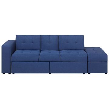 Sectional Sofa Bed Blue Storage Ottoman Pull Out Drawers Click Clack Drop Down Tray Cup Holder Beliani