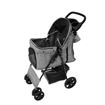 Pet Stroller With Rain Cover & Caddy Bag - Woven Grey