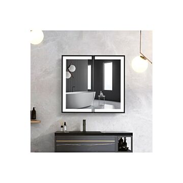 Black Wall-mounted Led Mirror Cabinet With Double-sided Door