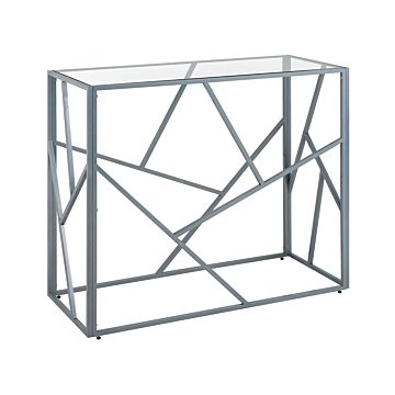 Console Table Transparent Glass Top Silver Metal Frame 85 X 40 Cm Glam Modern Beliani