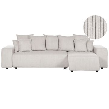 Left Hand Corner Sofa Light Beige Corduroy 3 Seater Extra Scatter Cushions Modern Living Room Beliani