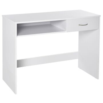 Homcom Modern Computer Work Desk Table Study W/ Shelf Drawer Standing Writing Station Display Stylish Storage Compact White