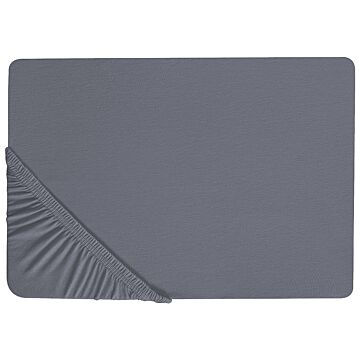 Fitted Sheet Dark Grey Cotton 180 X 200 Cm Elastic Edging Solid Pattern Classic Style For Bedroom Beliani