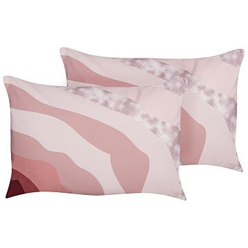 Set Of 2 Garden Cushions Pink Polyester 40 X 60 Abstract Pattern Modern Outdoor Decoration Water Resistant Beliani