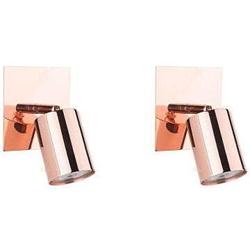 Set Of 2 Wall Lamps Copper Metal Sconce Adjustable Light Glamour Beliani