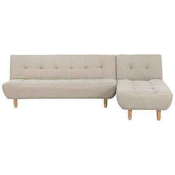 Corner Sofa Beige Fabric Upholstery Light Wood Legs Left Hand Chaise Longue 3 Seater Beliani