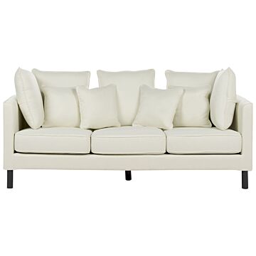 Sofa Off-white Polyester Upholstered 3 Seater Cushioned Seat And Back With Wooden Legs Beliani