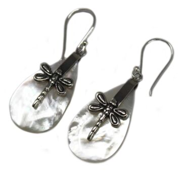 Shell & Silver Earrings - Dragonflies - Mop