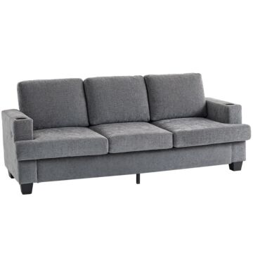 Homcom 3 Seater Sofa With Usb Ports & Cup Holders - Grey