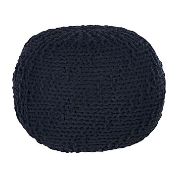 Pouf Ottoman Black 50 X 35 Cm Knitted Cotton Eps Beads Filling Round Small Footstool Beliani