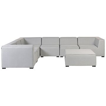Corner Sofa Set Light Grey Fabric Upholstery 7 Seater With Ottoman Indoor Outdoor Modular Garden Lounge Set Right Hand Beliani