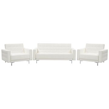Living Room Set White Faux Leather Tufted 3 Seater Sofa Bed 2 Reclining Armchairs Modern 3-piece Suite Beliani