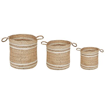 Set Of 3 Storage Boxes Natural Beige Jute 26/31/35 Cm Laundry Baskets Bin Accessory Decoration Boho Beliani
