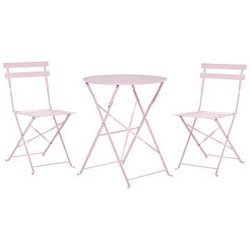 3 Piece Bistro Set Pastel Pink Metal Folding Slatted Seat Back Outdoor Beliani