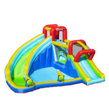 Outsunny 5 In 1 Kids Bounce Castle Extra Large Inflatable House Trampoline Slide Water Pool Water Gun Climbing Wall For Kids Age 3-8, 3.85x3.65x2m