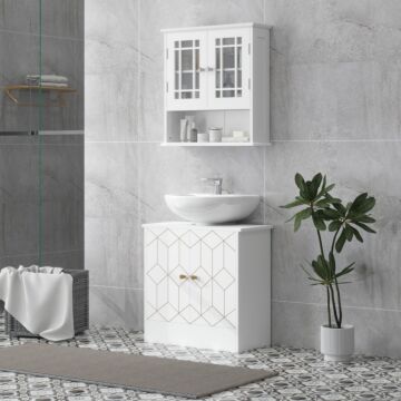 Homcom Under Sink Bathroom Cabinet, Under Sink Cabinet With Adjustable Shelf And Open Compartment For Basin With Or Without Pedestal, 60 X 30 X 60cm, White