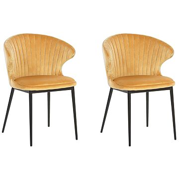Set Of 2 Dining Chairs Yellow Velvet Upholstery Black Legs Retro Industrial Beliani