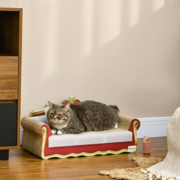 Pawhut Cat Cardboard Scratcher, Lounge Sofa Bed With Catnip, 58 X 29.5 X 29cm