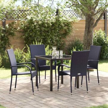 Vidaxl 5 Piece Garden Dining Set Black Poly Rattan