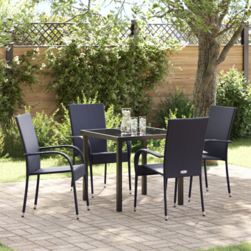 Vidaxl 5 Piece Garden Dining Set Black Poly Rattan