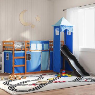 Vidaxl Bunk Bed Without Mattress With Slide And Curtains Blue 90x190 Cm Single