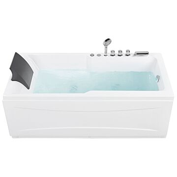 Whirlpool Bath White Acrylic 169 X 81 Cm Left Hand Massage Jets Headrest Led Lights Beliani