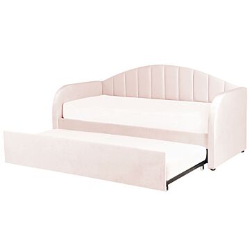 Trundle Bed Light Pink Velvet Eu Single Slatted Base Upholstered Daybed Glamour Modern Child's Room Guest Room Beliani