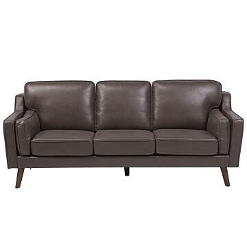 Sofa Brown 3 Seater Faux Leather Wooden Legs Classic Beliani
