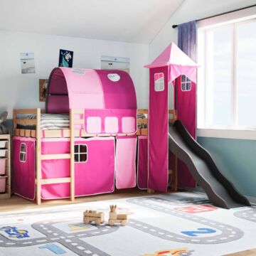 Vidaxl Kids' Loft Bed With Tower Pink 90x190 Cm Solid Wood Pine