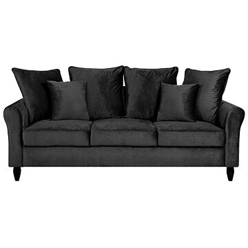 Sofa Black Velvet Solid Wood 3 Seater Scatter Pillows Beliani