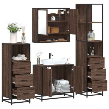 Vidaxl 4 Piece Bathroom Furniture Set Brown Oak Engineered Wood