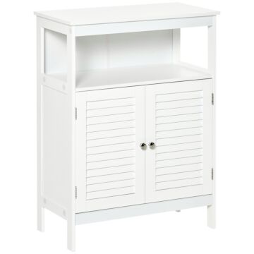 Kleankin Freestanding Bathroom Storage Cabinet Organizer Cupboard With Double Shutter Doors Wooden Furniture White