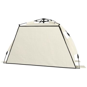 Outsunny 2-3 Person Pop Up Beach Tent, Upf15+ Sun Shelter With Extended Floor, Sandbags, Mesh Windows And Carry Bag, Khaki