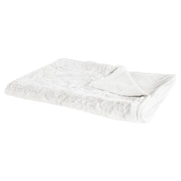 Blanket White Acrylic 150 X 200 Cm Living Room Fluffy Throw Scandinavian Design Beliani