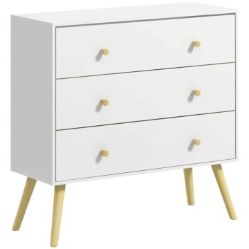Homcom Chest Of Drawers, 3-drawer Storage Organiser Unit With Wood Legs For Bedroom, Living Room, White