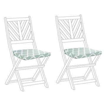 Set Of 2 Outdoor Seat Cushions Mint Green And White Geometric Diamond Pattern String Tied Uv Resistant Set Pad Beliani