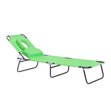 Outsunny Sun Lounger Foldable Reclining Chair With Pillow And Reading Hole Garden Beach Outdoor Recliner Adjustable Green
