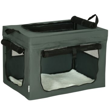 Pawhut Pet Carrier, Portable Cat Carrier, Foldable Dog Bag For Miniature Dogs, 60 X 42 X 42 Cm, Grey