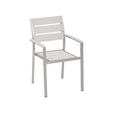 Dining Garden Chair White Plastic Wood Slatted Back Aluminium Frame Outdoor Beliani