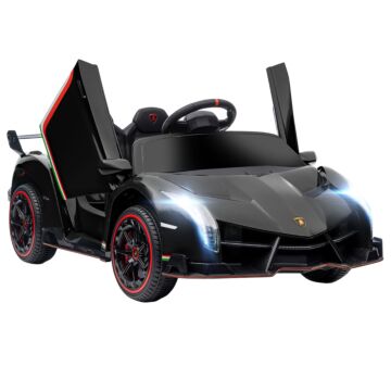 Homcom Lamborghini Veneno Licensed 12v Kids Electric Ride On Car W/ Portable Battery, Powered Electric Car W/ Bluetooth, Remote, For Aged 3-6, Black