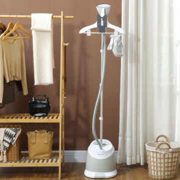 Homcom Clothes Steamer, Upright Garment Steamer Wrinkle Remover With Large 1.8l Water Tank, Adjustable Height, For Home Clothing, Curtains, Wedding Dresses, Silk, Sofa, Light Grey