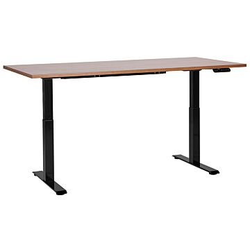 Electrically Adjustable Desk Dark Wood Tabletop Black Steel Frame 180 X 72 Cm Sit And Stand Square Feet Modern Design Beliani