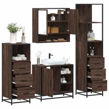 Vidaxl 4 Piece Bathroom Furniture Set Brown Oak Engineered Wood