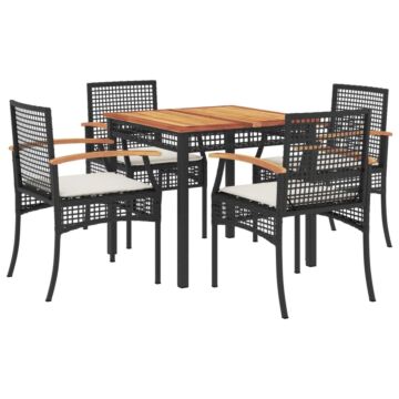 Vidaxl 5 Piece Garden Dining Set With Cushions Black Poly Rattan