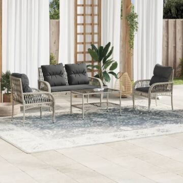 Vidaxl 4 Piece Garden Sofa Set With Cushions Light Grey Poly Rattan