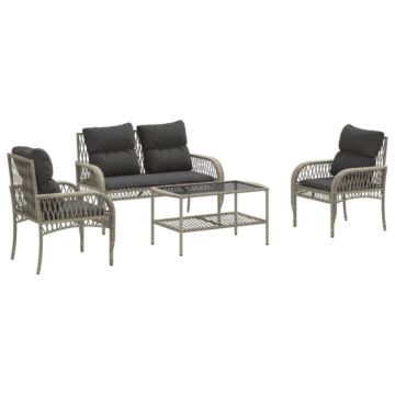 Vidaxl 4 Piece Garden Sofa Set With Cushions Light Grey Poly Rattan