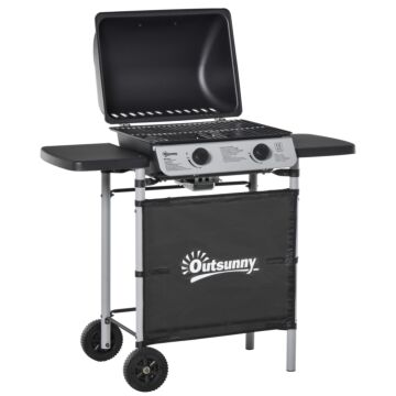 Outsunny 2 Burner Gas Barbecue Grill Propane Gas Cooking Bbq Grill 5.6 Kw With Side Shelves Wheels
