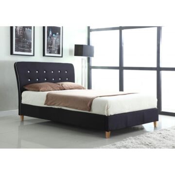 Nina Linen Double Bed Black With White Piping