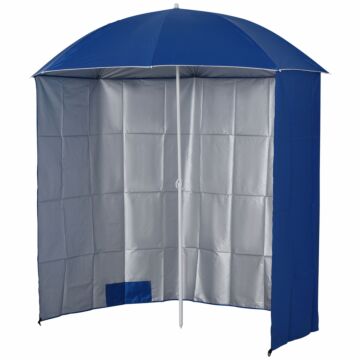 Outsunny 88" Arc 2.2m Fishing Umbrella Beach Parasol With Sides Brolly Shelter Canopy Shade With Free Carry Bag Blue